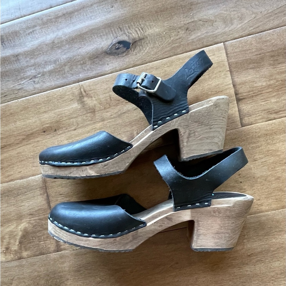 Lotta from Stockholm Highwood Black Clogs on Brown Base- size 42